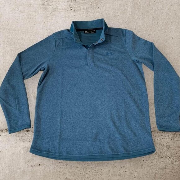 Under Armour Golf Sweater Men’s Size Large Blue Coldgear 1/4 Snap Loose Fit - Picture 1 of 5